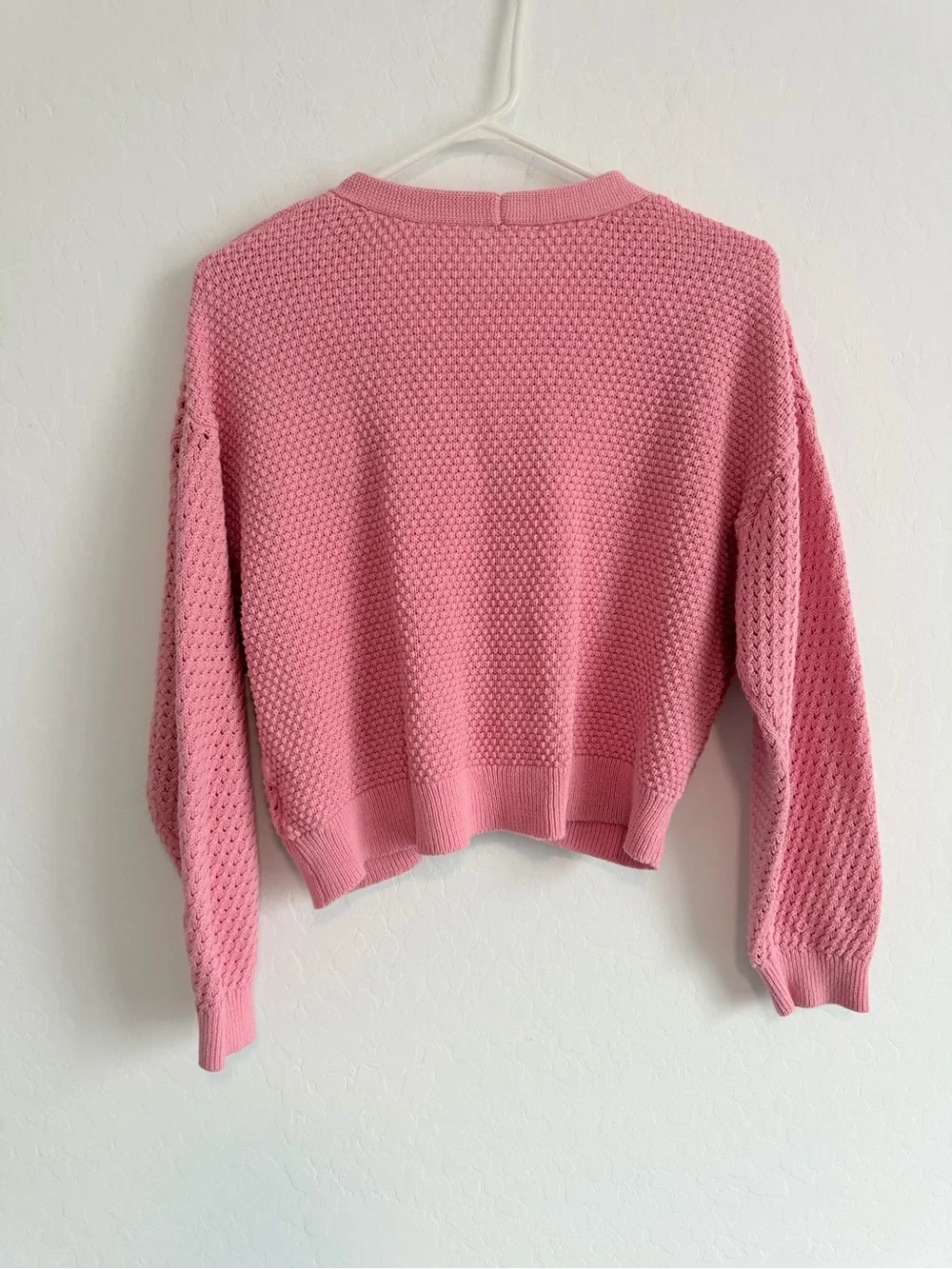 GAP Bubblegum Pink Open-Knit V-Neck Button Cardigan
